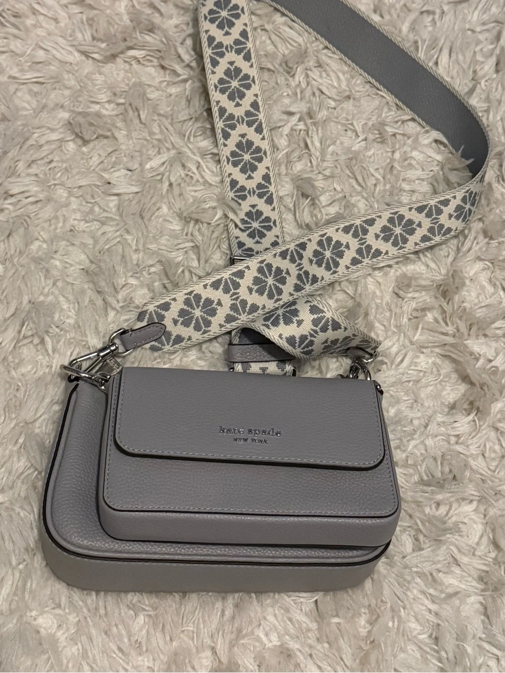 kate spade Gray Pebbled Leather Crossbody with Floral Strap